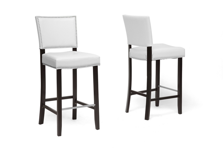 Baxton Studio Aries White Modern Bar Stool with Nail Head Trim